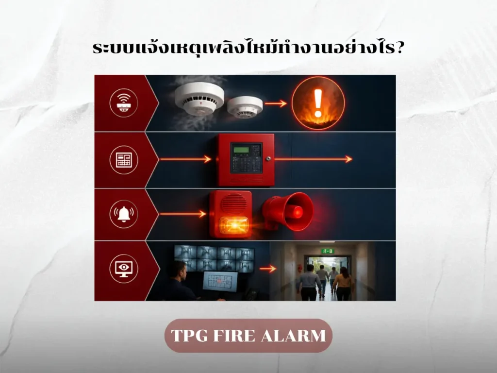 แผนผังแสดงหลักการทำงานของระบบแจ้งเหตุเพลิงไหม้ Fire Alarm System
